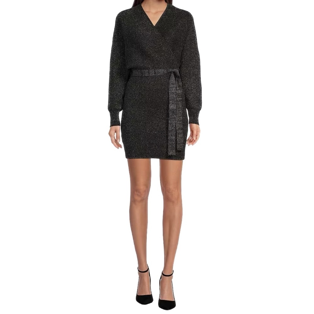Gianni Bini | Alston Silver Metallic Tie Waist Sweater Dress NWT
